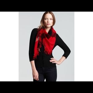 Burberry red color check wool square scarf/wrap